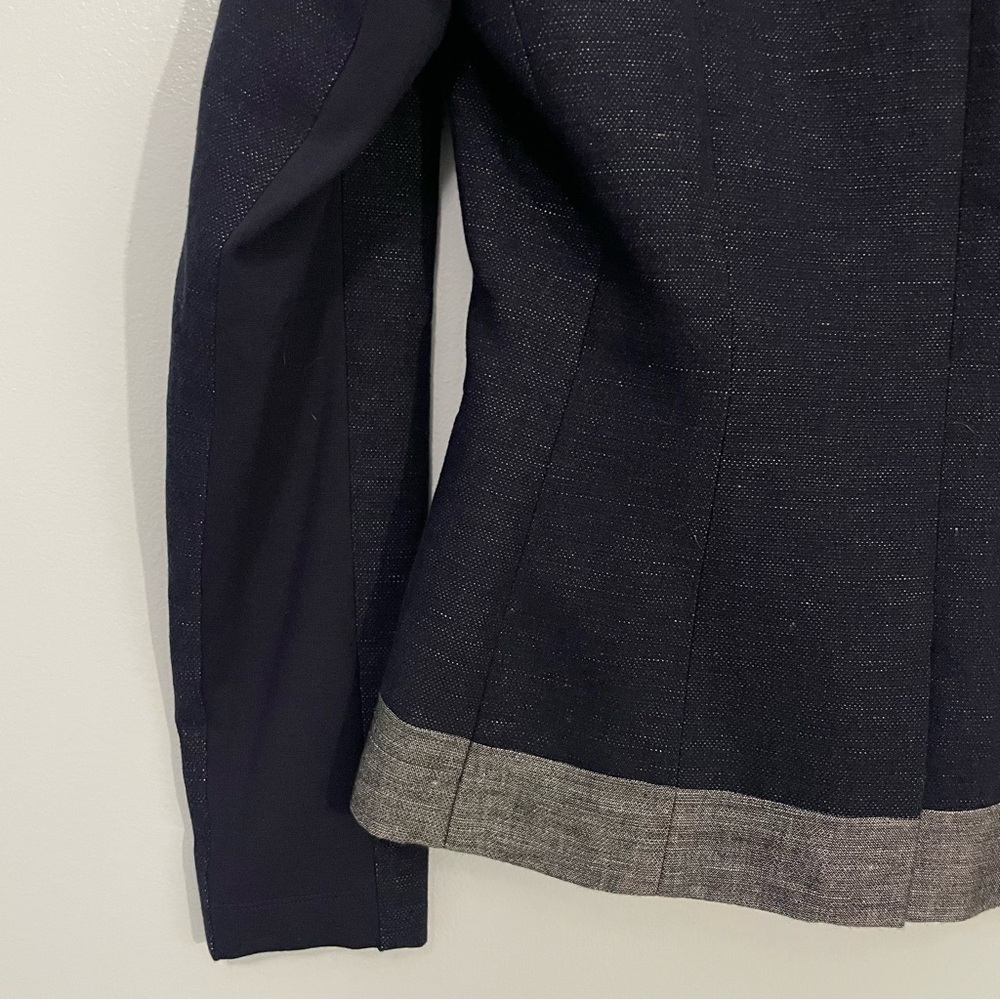 BCBGMaxAzria Blue and Gray Color-Block Linen Cotton Blazer S - Picture 9 of 14